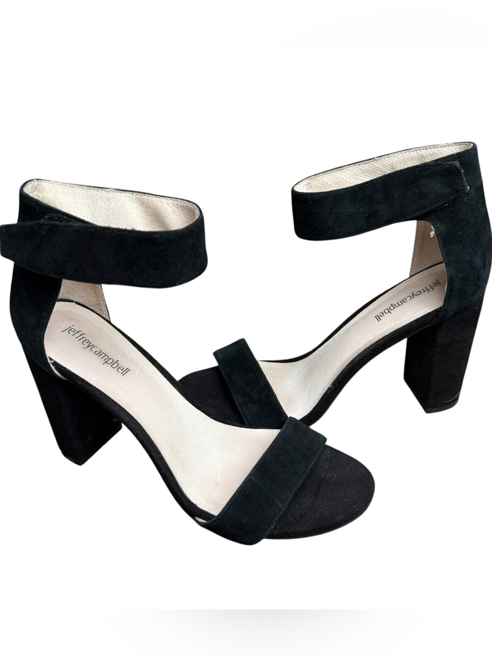 Jeffrey Campbell Lindsay Heels Sandals Size 9 Embossed Black Suede Ankle Strap